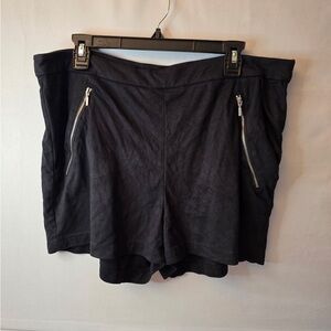 Black Cargo Shorts with Zippers and Velvet Material
